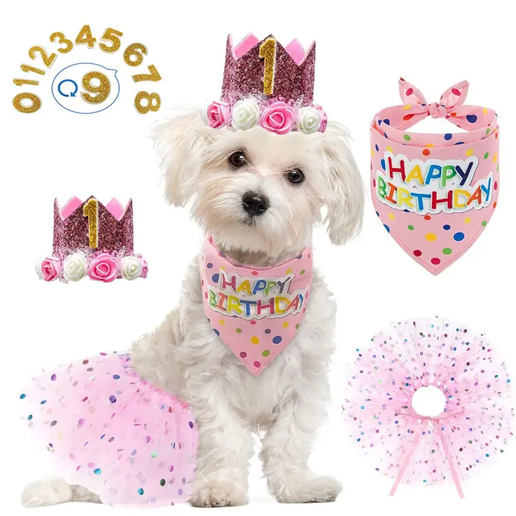 Vestido de fiesta de diseño creativo para perros, suministros de fiesta de cumpleaños para cachorros, atuendo, ropa para globos, conjunto de sombrero