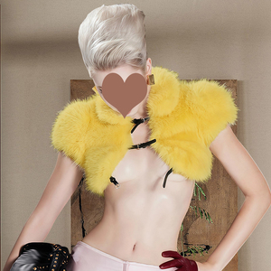 Boléro élégant pour femme en fausse <span class=keywords><strong>fourrure</strong></span> de renard, style ultra court et fermeture à boutons pour un look glamour - Product Image 4