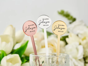 Agitateurs à boisson ronds en plastique écologiques personnalisés, bâtonnets à cocktail sur mesure pour mariage, bar, fête - Product Image 1