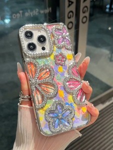 เคสโทรศัพท์เคลือบเงาหรูหราประดับเพชรและดอกไม้ สำหรับ iPhone 11 12 13 14 15 16 17 18 Pro Max ป้องกันแรงกระแทก - Product Image 2