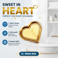 Boîte cadeau personnalisable en forme de cœur avec couvercle transparent et fond doré pour emballage alimentaire à emporter et fruits