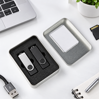 Boîte en étain personnalisée avec couvercle à fenêtre transparente et insert en mousse pour clés USB, accessoires technologiques, emballage de marque privée