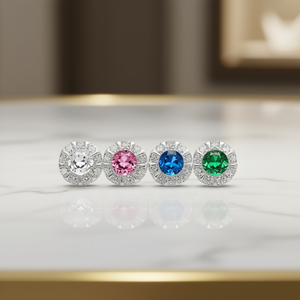 E3183 Orecchini con diamanti rossi rosa, taglio brillante rotondo, diamante naturale, gioielli classici da donna - Product Image 2