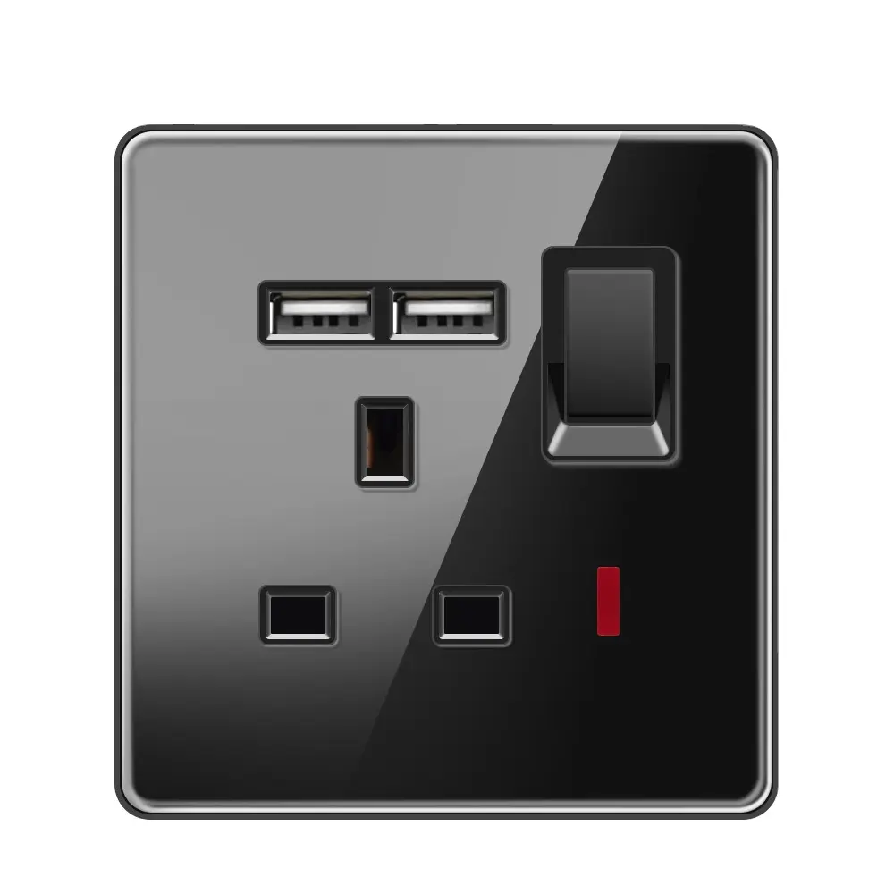 Sumao interruptor de parede, novo design de luxo painel de vidro temperado preto soquetes de parede 1gang 2gang 3gang 4gang usb soquete