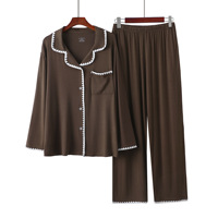 Ensemble de pyjama en bambou pour femmes, doux et élégant, col en V, taille élastique, manches longues, deux pièces, vêtements de nuit, printemps automne
