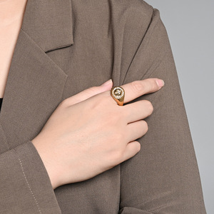 Unisex <b>Titanium</b> Steel Cross <b>Ring</b> Gold Plated Diamond Encrusted Geometric Design Gift Jewelry - Product Image 3