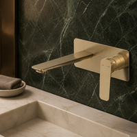 Robinet de lavabo mural encastré minimaliste en laiton brossé moderne avec mitigeur eau chaude/froide et cartouche céramique