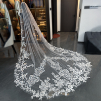 Voile de mariée Feishiluo de luxe, longueur cathédrale 3,5 m, avec peigne métallique, voile brodé romantique, voile de mariage à une couche