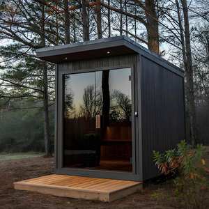 Sauna extérieur en bois de cèdre rouge massif moderne pour grande famille, sauna traditionnel pour 6 personnes - Product Image 3