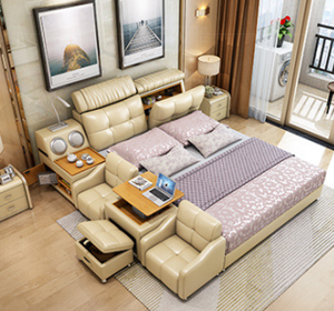 Cadre de lit King moderne et luxueux avec rangement Ensemble de meubles de chambre à coucher rembourrés en bois et en cuir pour chambre de luxe - Product Image 2