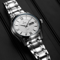 Montre automatique mécanique pour homme, bracelet en acier, affichage de la date et du calendrier guilloché