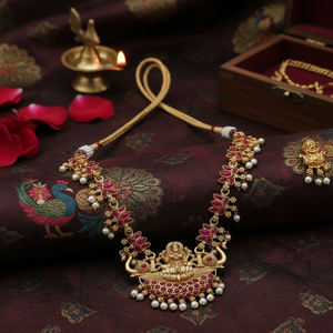 Bulk Quantity Traditional Tempal Laxmi Necklace Jewellery <b>Set</b> with Ruby Color Matching Earrings For Women And Girls Wear - Product Image 2