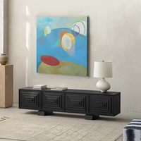 Meuble TV moderne minimaliste noir massif, console longue et basse pour téléviseur, meuble de rangement écologique pour chambre et salon