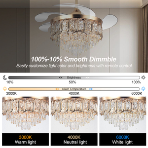Y316 <span class=keywords><strong>Ventilateur</strong></span> de <span class=keywords><strong>Plafond</strong></span> et Luminaire Moderne Réversible en Cristal LED Dimmable, <span class=keywords><strong>Ventilateur</strong></span> Rétractable en Cristal K9 avec Télécommande - Product Image 2