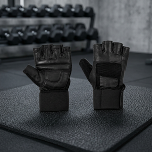 Wholesale Professional Leather Gym Gloves Non-Slip Weight Lifting Fingerless Workout Gloves with Elastic Wrist Support Wrap - Product Image 3