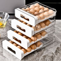 WANUO 32 Kapasitas Wadah Telur Kulkas 2 Tingkat Tipe Laci PVC Tahan Panas Kedap Udara dengan Tutup Gesper untuk Dapur