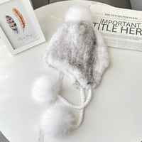 Chapeau d'hiver en fourrure véritable style coréen, mignon, avec cache-oreilles en fourrure de renard, pompon en fourrure de renard, tricoté double face, chaud pour l'extérieur, en vraie fourrure de vison