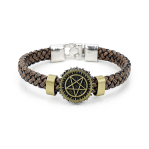 Los hombres decoración Essentials de cinco estrellas brazalete pulsera brazalete de cuero - Product Image 2