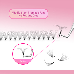 VEYES Inc. Extensions de cils <span class=keywords><strong>Camelia</strong></span> en éventail préfabriqués de haute qualité Éventails naturels à long volume et à tige courte Cils naturels faits à la main - Product Image 3