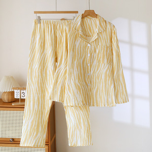 Pijama <span class=keywords><strong>de</strong></span> Gasa 100% Algodón para Mujer, Estampado <span class=keywords><strong>de</strong></span> Cebra, Manga Larga, con Botones, Ropa <span class=keywords><strong>de</strong></span> Dormir, 2 Piezas, Estilo Old Money - Product Image 2