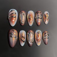 Fournisseur de faux ongles à presser de luxe faits à la main, 3D haute qualité, 10 pièces, style océan estival, forme amande et stiletto, vente en gros