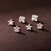 Boucles d'oreilles clous en argent sterling S925 avec zircon, mini cœurs, étoiles, fleurs, carrés, ronds, triangles, bijoux de piercing pour cartilage