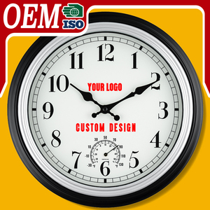 12-inch ngoài trời không thấm nước cổ điển Đồng hồ treo tường với nhiệt kế tùy chỉnh trang trí nội thất thạch anh Đồng hồ treo tường - Product Image 1