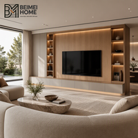 Meuble TV en bois massif Japandi sur mesure, console multimédia en chêne recyclé à profil bas avec étagère pour enceintes acoustiques