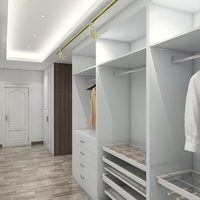 Armoire en bois de style européen, organisateur de vêtements en mélamine de couleur blanche, design walk-in, meuble de chambre à coucher intégré