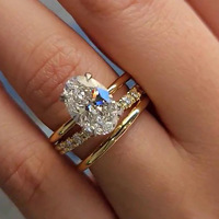 Ensemble de bagues de luxe empilables en argent S925 plaqué or, avec moissanite GRA ovale taille œuf de pigeon 3,5 carats, pour femme, alliance de mariage en moissanite
