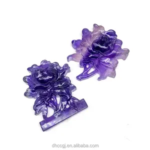 Wholesale Natural crystal rainbow fluorite carving flower pretty crystal craft purple fluorite gemstone flower for sale