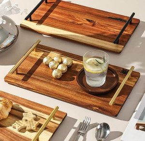 Bandeja de Desayuno de Madera de Acacia Maciza de Estilo Japonés Más Vendida con Asa para el Té de la Tarde, Aperitivos y Postres - Product Image 4