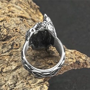 Men's <b>Titanium</b> Steel <b>Ring</b> Viking Head Wings Design Hip Hop Punk Style Fashion Jewelry Gift - Product Image 2