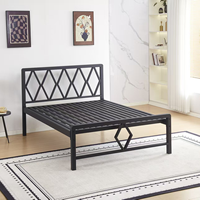 Cadre de lit simple en métal moderne et minimaliste en fer forgé noir avec tête et pied de lit, design portable, aucun sommier tapissier nécessaire