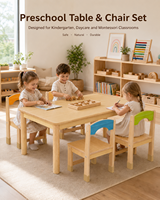 Ensemble table et chaises en bois massif certifié sécurité pour maternelle, garderie, classe Montessori et école - Modèle moderne