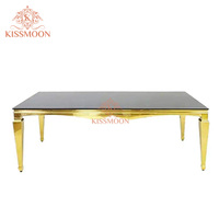 Meubles d'hôtel Table de mariage rectangulaire de luxe Cadre en acier inoxydable doré Table moderne avec plateau en verre miroir Tables d'événements pour mariage