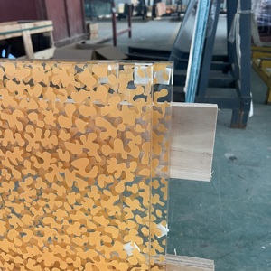 Vidrio de Seguridad de Primera Calidad con Patrón Dorado Atractivo, Vidrio Artístico Prensado por Fusión en Caliente para Paredes Interiores de Edificios Comerciales - Product Image 5