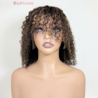 Perruque bouclée en cheveux vierges vietnamiens 100% naturels, grade 12A, densité 250%, longueur moyenne, décolorée, sans colle, avec baby hair