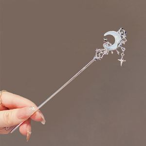 Horquillas de metal con borlas para mujer, estilo chino, con piedra lunar, joyería retro elegante para el cabello - Product Image 6