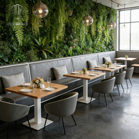 Industrielle Naturholz-Metalltisch-Garnitur mit grauem Leder-Sofa-Sitzgruppen-Set für Café, Restaurant und Hotelmöbel