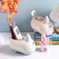 Organisateur de bureau multifonctionnel créatif en forme de rhinocéros, porte-stylos mignon pour enfants, étudiants, dortoir, moderne, rose, logo personnalisé