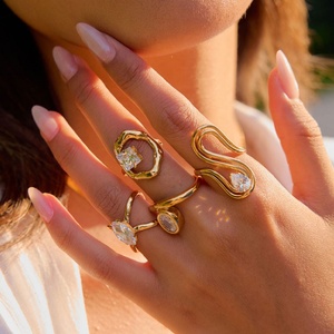 Anillo de Moda Talla 6 7 8 de Acero Inoxidable 316, Anillo Hip Hop Chapado en Oro de 14k con Circonita, Anillo de Compromiso para Mujer - Product Image 2