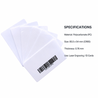 Tarjetas de Identificación de Policarbonato en Blanco CR80 85.5 x 54 mm, Tarjetas para Grabado Láser de 0.76 mm de Grosor, Tarjeta de Identificación de Plástico Blanca para Control de Acceso con Credencial