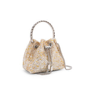 Bolso de hombro tipo cubo con cordón y borlas de seda, con pedrería de colores y detalles de fragancia pequeña, para mujer, ideal para eventos especiales. - Product Image 3