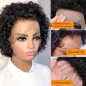 Pixie <strong>Cut</strong> Short Water Wave Curly T1b/27 Honey Blonde Ombre Color <strong>Wig</strong> Virgin Human Hair 13*4 Lace Front <strong>Wigs</strong> - Product Image 6