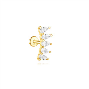 CANNER Boucles d'oreilles clous simples en argent 925 en forme d'eau avec cinq zircons pour filles - Product Image 1