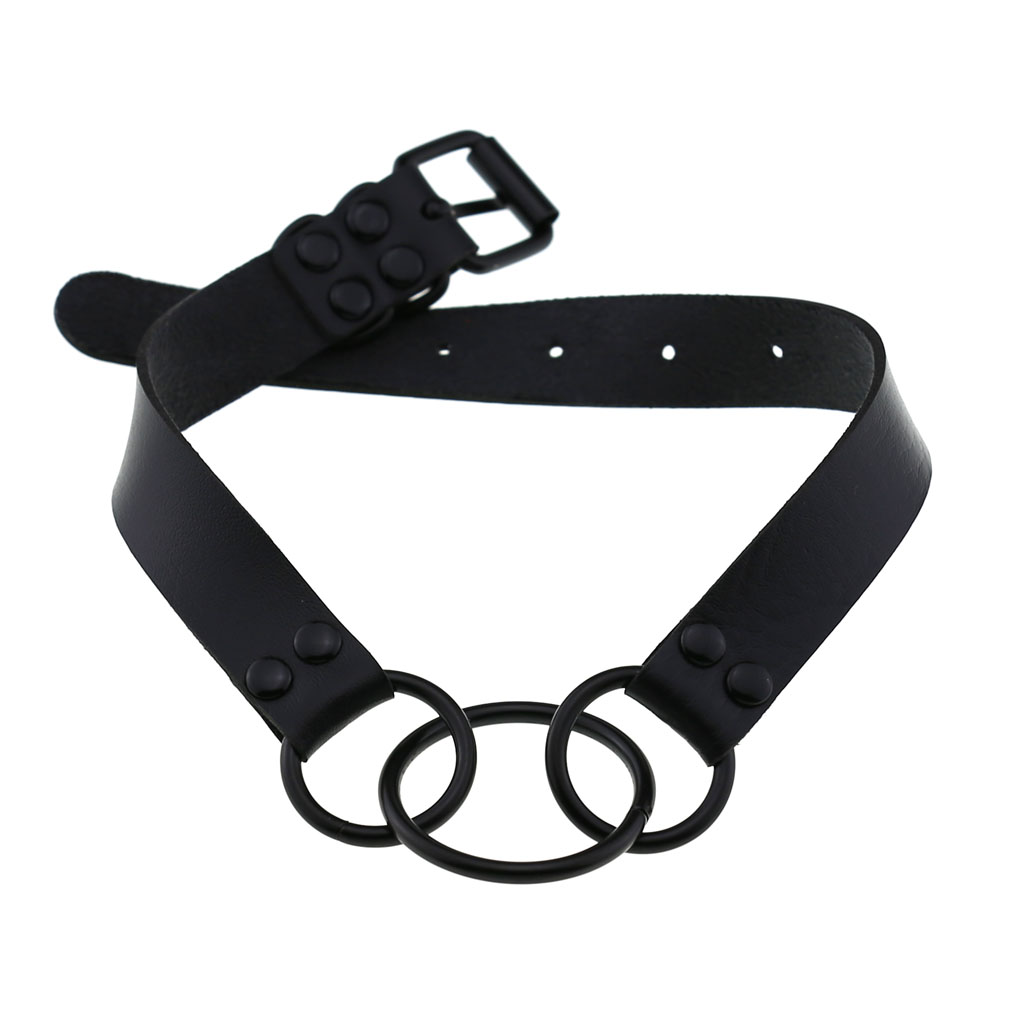 Goth Leather Black Choker Sexy Women Metal O Ring Collar Bondage Necklace
