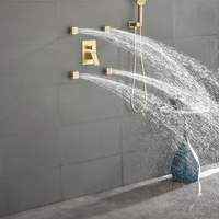 Ensemble de douche mural en laiton brossé doré avec robinet à cartouche céramique et pommeau de douche à jet doux pour usage hôtelier