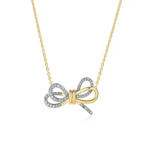 Wholesale Customized DIY jewelry Wedding party Butterfly knot women set cooper brass pendant and necklace 925 silver jewelry