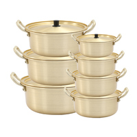 Vente chaude 18cm Coréen Or Aluminium Pot De Nouilles Cuisine Cuisson Soupe Pot Avec Couvercle Camping Double Poignée Marmite 18cm